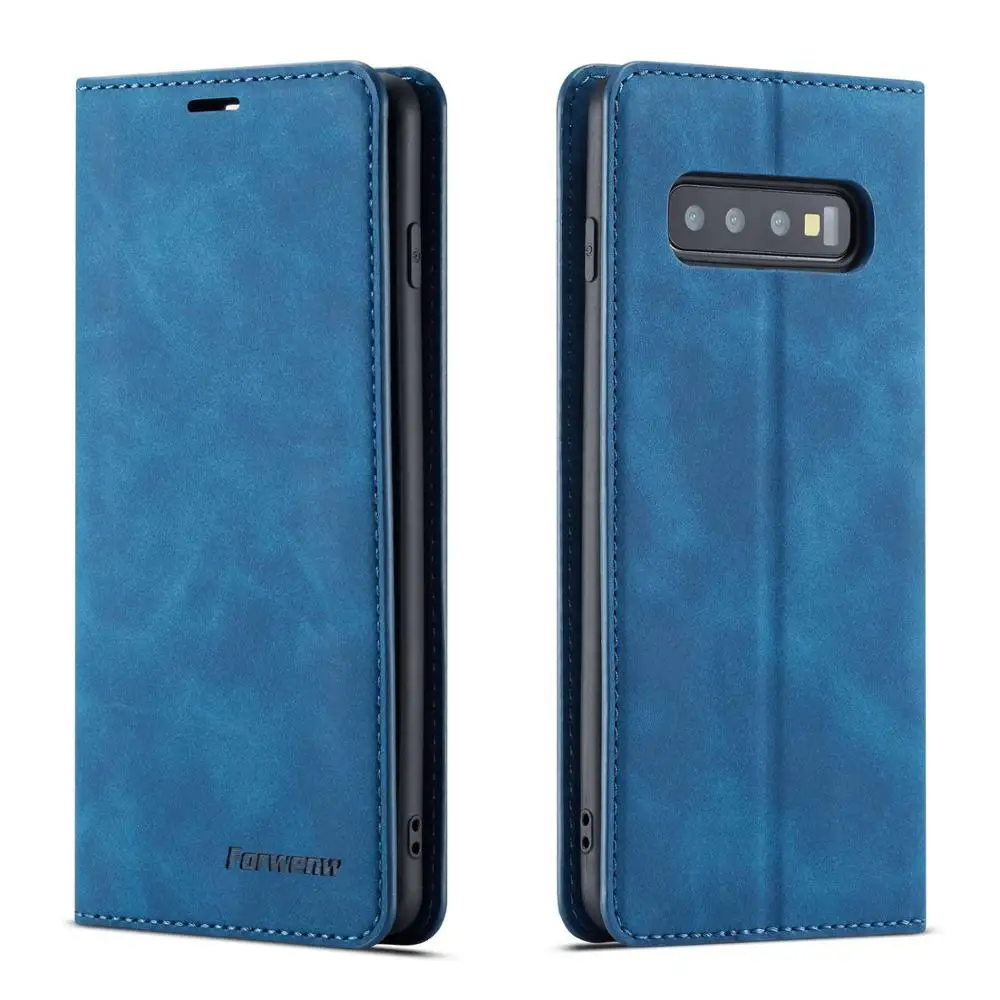 Магнитный кожаный чехол-книжка для samsung Galaxy S10 S10 Plus, роскошный чехол-держатель для карт и чехол-бумажник для samsung S10 Lite, черный чехол - Цвет: Синий