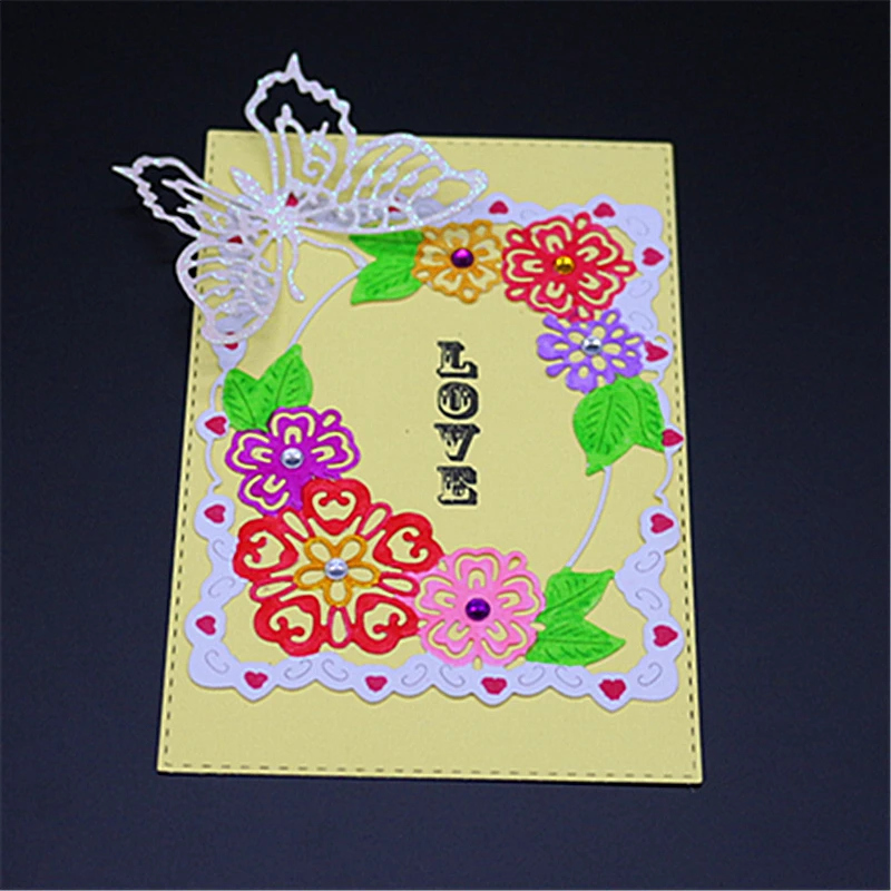 

AZSG Rectangle Flowers Leaves Cutting Dies For DIY Scrapbooking Die Decoretive Embossing Stencial DIY Decoative Cards Die Cutter