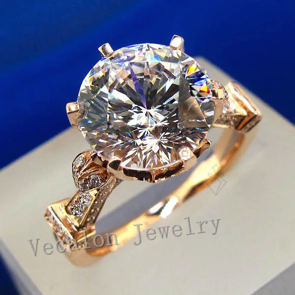 Vecalon роскошная Корона из розового золота обручальное кольцо для женщин круглая огранка 3ct AAAAA Циркон Cz 925 пробы серебро женское кольцо