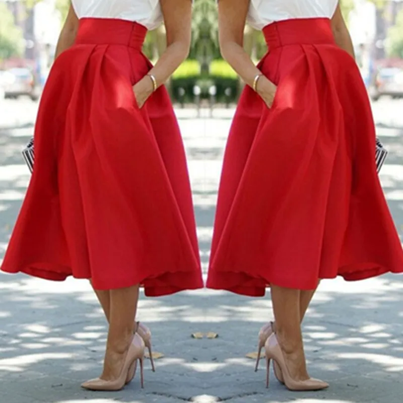 Shop Now Take Their Eyes Off You Red Solid Color Feminine Glamour Plus Size S M L XL Lady High Waist Skirt Fashion A-Line Skirt  L422 (2) 800x800