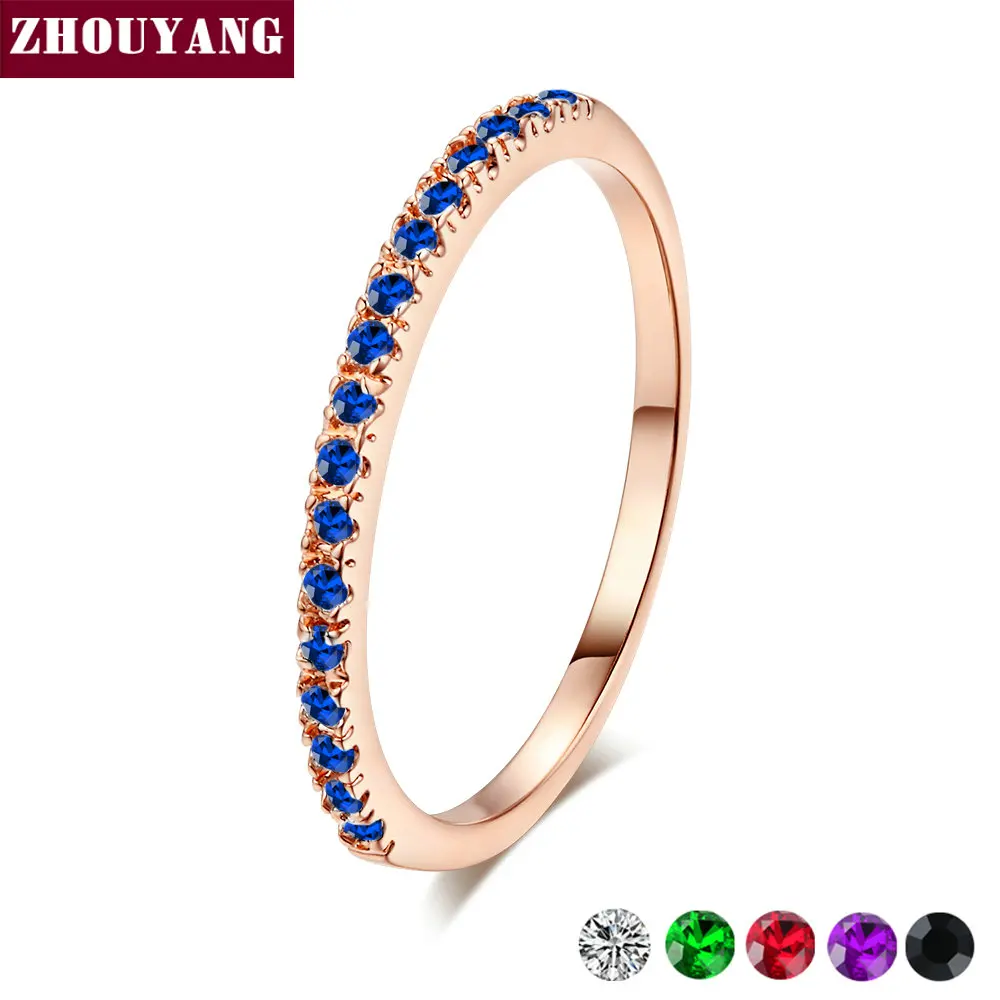 ZHOUYANG Wedding Ring For Women Man Concise Classical Multicolor Mini Cubic Zirconia Rose Gold Color Gift Fashion Jewelry R251