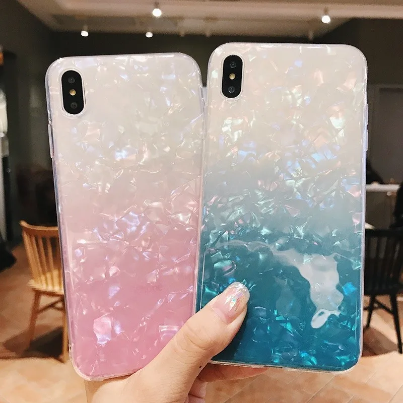 

Glossy Double Rainbow Shell Dream Phone Case For iPhone XS Max XR X Soft Silicon Cover For iPhone 7 8 Plus 6 6S Cases Capa Coque