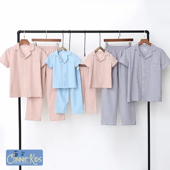 

Family Christmas Pajamas Plaid Pur Color 100% Cotton Short Sleeve Baby Boys Pyjamas Sets Mommy Father and Me Son Clothes Nighty