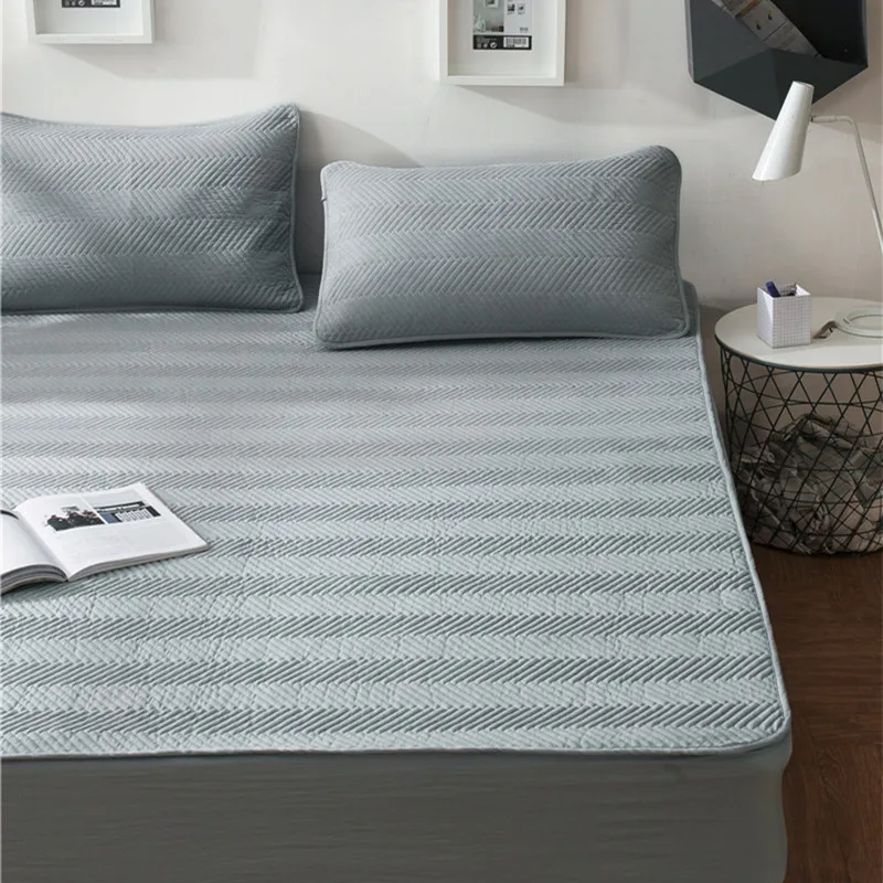 Quilted bed sheet set washed cotton fitted sheet elastic rubber cushion cover summer mattress
