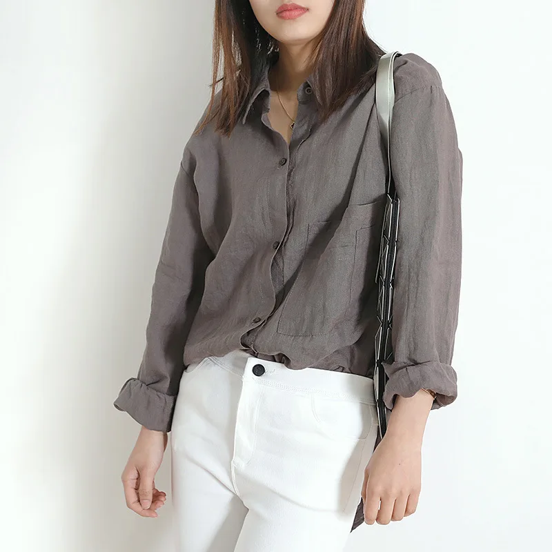 Meilleur Johnature Turn down Collar Irrégulière Tops 2018 Nouveau Printemps Solide Couleur Manches Occasionnels de Coton Lin 3 Couleurs Femmes longues Chemises
