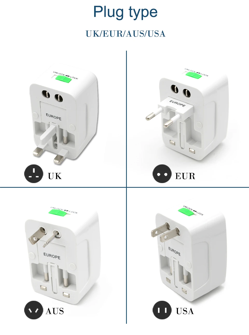 Common 250V 10A Universal EU UK AU US  AC Travel Power plug Charger Adapter Abroad Conversion Adaptor Socket Global Plug (8)