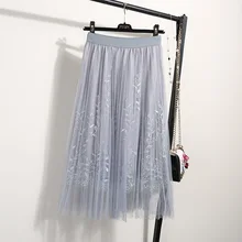 Гренадиновая юбка Bouffancy Трикотажная юбка на резинке юбка А-образного силуэта леди Стиль маленькие свежие ротанга Вышивка юбка Joker