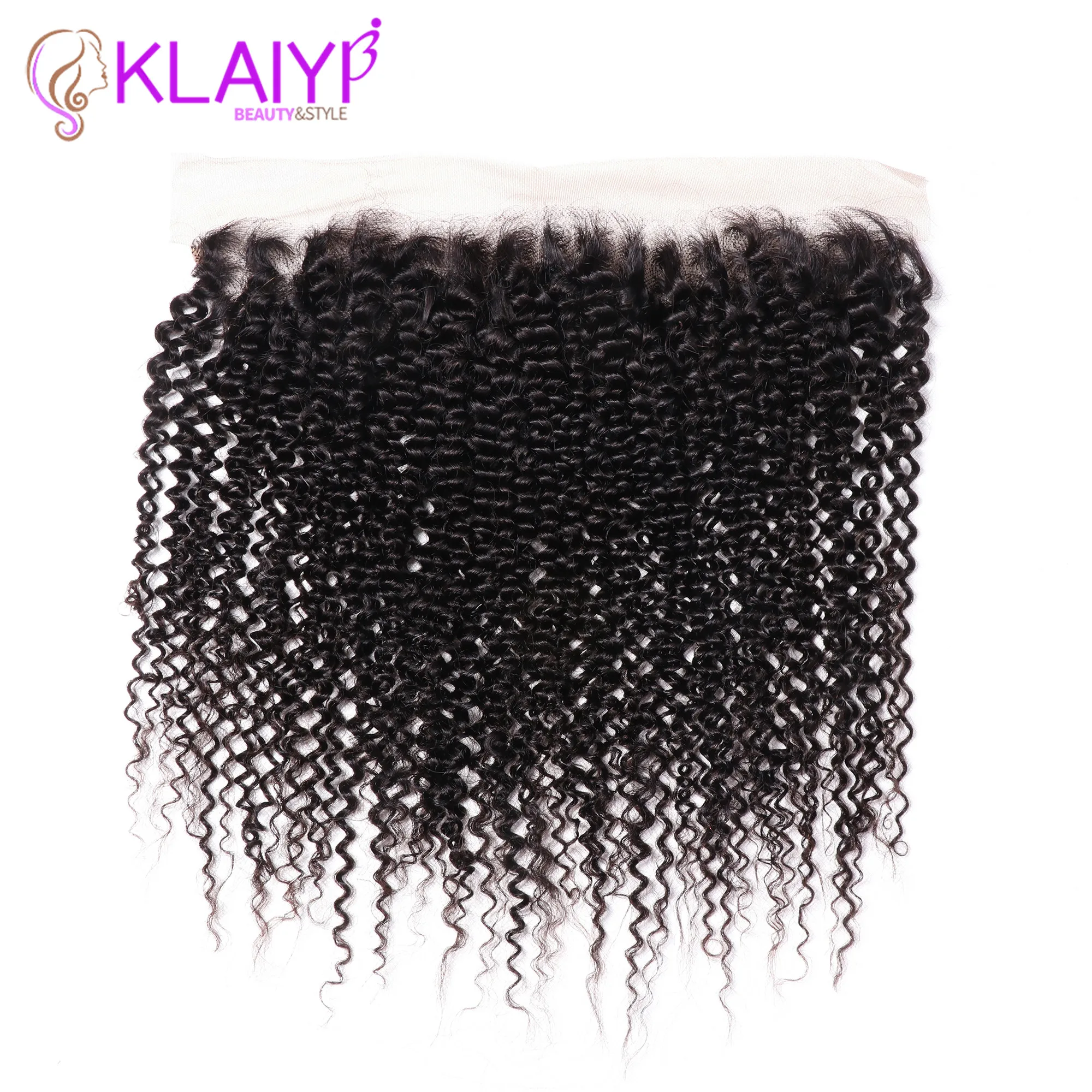 

Klaiyi Hair Brazilian Kinky Curly Hair Lace Frontal Closure 13x4 Swiss Lace Ear To Ear Remy Human Hair Frontal Closure