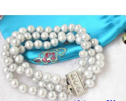 

Fast shipping8'' Elegant! 3strands gray pearls bracelet bangle(n725)