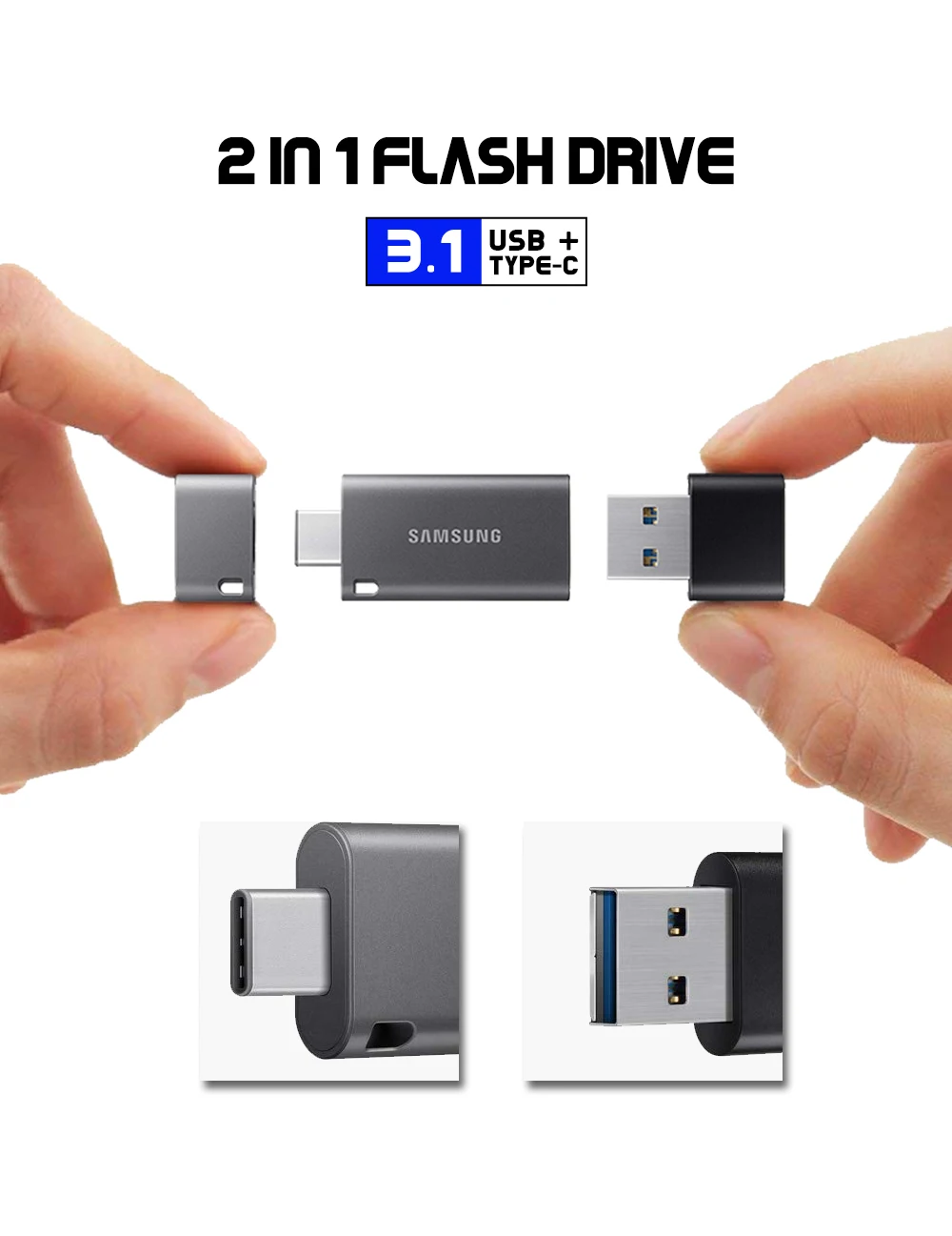 Samsung USB 3,1 флеш-накопитель 128 ГБ DUO Plus Скорость до 300 МБ/с. OTG usb Type C флеш-накопитель 128 ГБ для Chromebook& Macbook cle USB