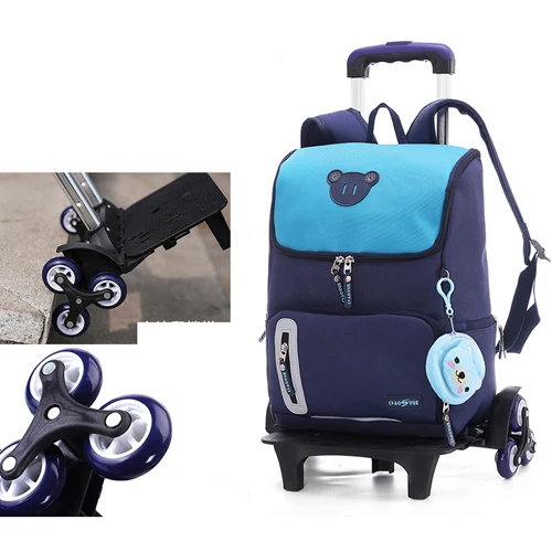 Класс 2-6, детский школьный рюкзак на колесиках, багажные сумки для книг, рюкзак для мальчиков и девочек, последние съемные детские школьные сумки, 2/6 колеса, лестницы - Цвет: DD420506BU