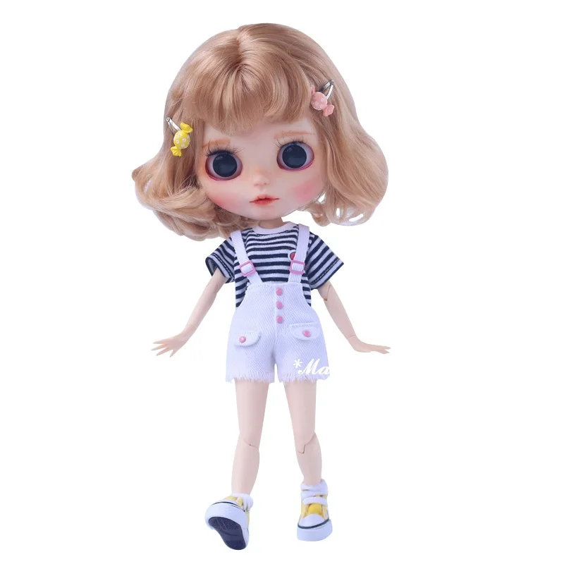 [MG684] Neoblythe Кукла Одежда# Demin короткий комбинезон подходит для Blyth Holala и Middleblythe Кукла Одежда - Цвет: white overall