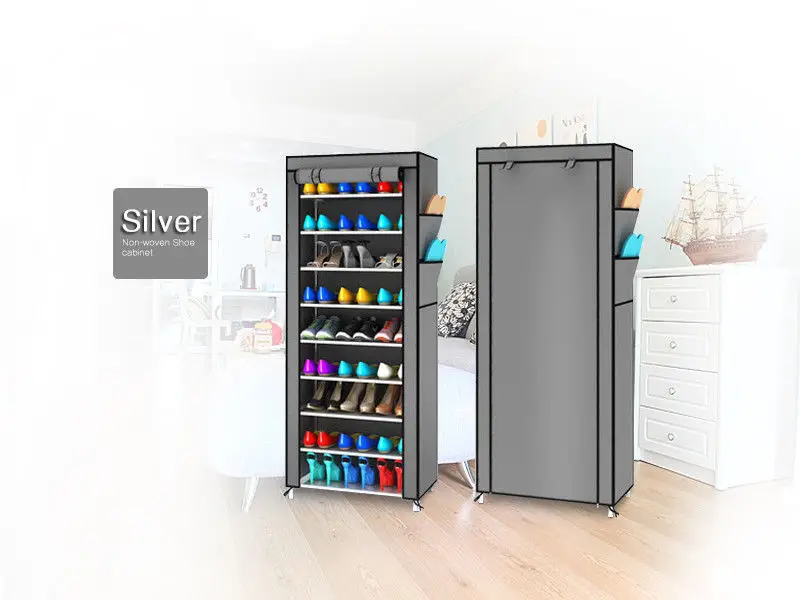 10 Layers Non-woven Fabrics Large Shoe Rack Organizer Removable Shoe Storage Organizer Home Furniture Shoe Cabinet Zipper Rack - Цвет: Серый цвет