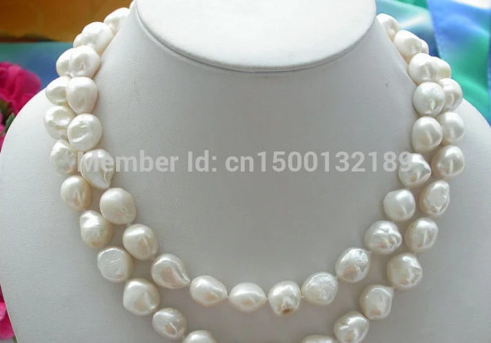 

xd j00574 NATURAL 33" 15MM WHITE BAROQUE FW CULTURED PEARL NECKLACE (A0501)