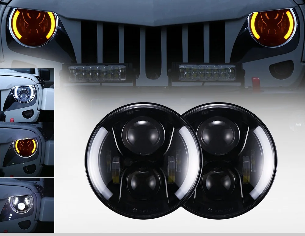 For suzuki samurai UAZ Hunter 7 inch LED round Projector Headlight with halo DRL&Amber Turn Signal headlamp For Lada 4x4 urban Niva