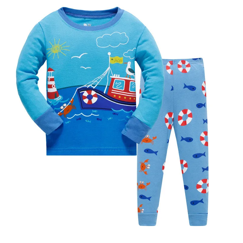 Новые пижамы на осень и весну, одежда для сна с рисунком самолета для маленьких мальчиков, Модная Детская Хлопковая пижама с длинными рукавами и рисунком для мальчиков, одежда