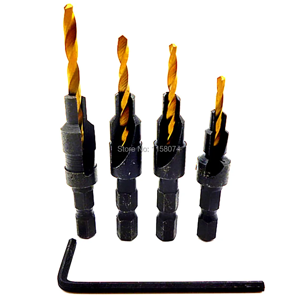 4pc Countersink Bit Counter Sink Drilling Timber Wood Screw Hand Power Tools Quick Change Hex