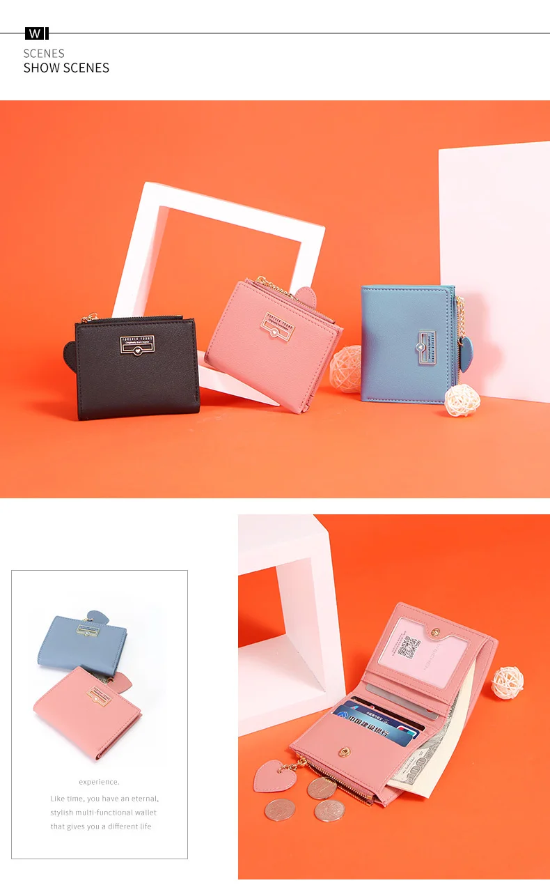 Женский кошелек с подвеской в виде сердца, на молнии, с карманом для монет, держатель для карт, брендовый розовый маленький женский кошелек, женский короткий кошелек, Porte Feuille Femme