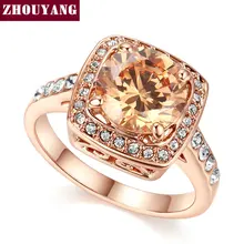 Top Quality ZYR057 Yellow Crystal Rose Gold Color Ring Jewelry Crystals From Austria Full Sizes Wholesale
