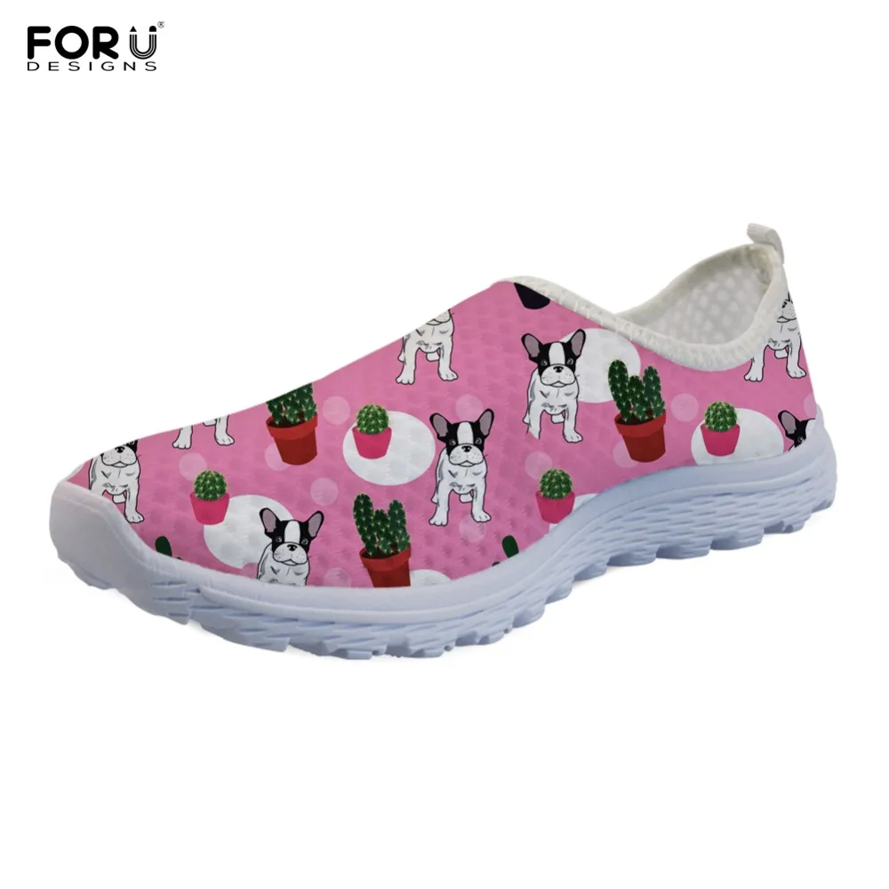 

FORUDESIGNS Women Pink Flats Shoes Cute French Bulldog Prints Ladies Breathable Flats Slip-on Girls Walking Shoes Zapatos Mujer
