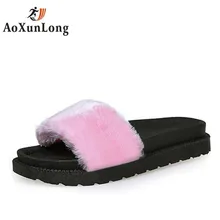 New Autumn Women Soft Plush Slippers Flat No-slip Animal Skin Slides Feather House Rabbit Casual Lady Increase Women’s Shoes