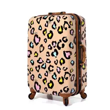 New Women Suitcase Aluminum Frame Multicolour Leopard Print Rolling Luggage ABS PC Universal Wheels Trolley Luggage
