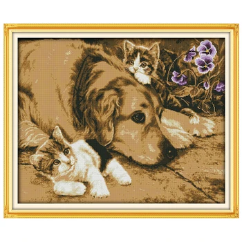 

Intimate Partner Counted Cross Stitch 11CT 14CT Cross Stitch Set Dog and Cat Animal Cross-stitch Kits Embroidery Needlework