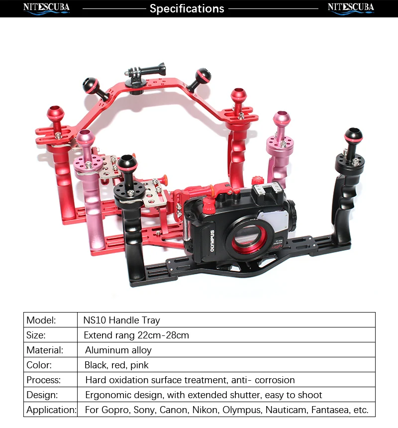 NiteScuba Дайвинг камера держатель ручка лоток ручка кронштейн спуска затвора для Go Pro TG5 RX100 Nauticam подводная фотография