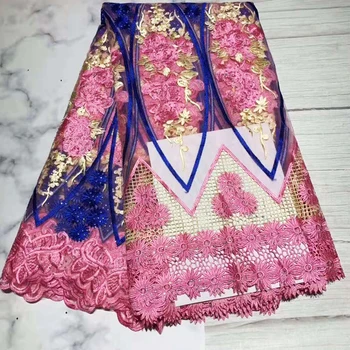 

Hot selling african Tulle lace fabric 2019 high quality best gold nigerian lace fabric for big red Embroidery african lace
