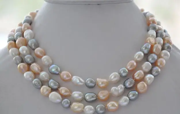 

3334 white pink gray baroque freshwater pearl necklace