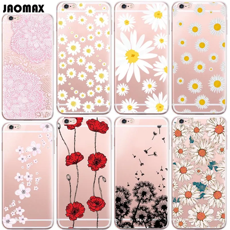 

Jaomax Colorful Fashion Plant Rose Daisy Flower Case For iPhone Xs 6 6S Plus 5 5S SE 7 8 Plus X Transparent Silicone Phone Cover
