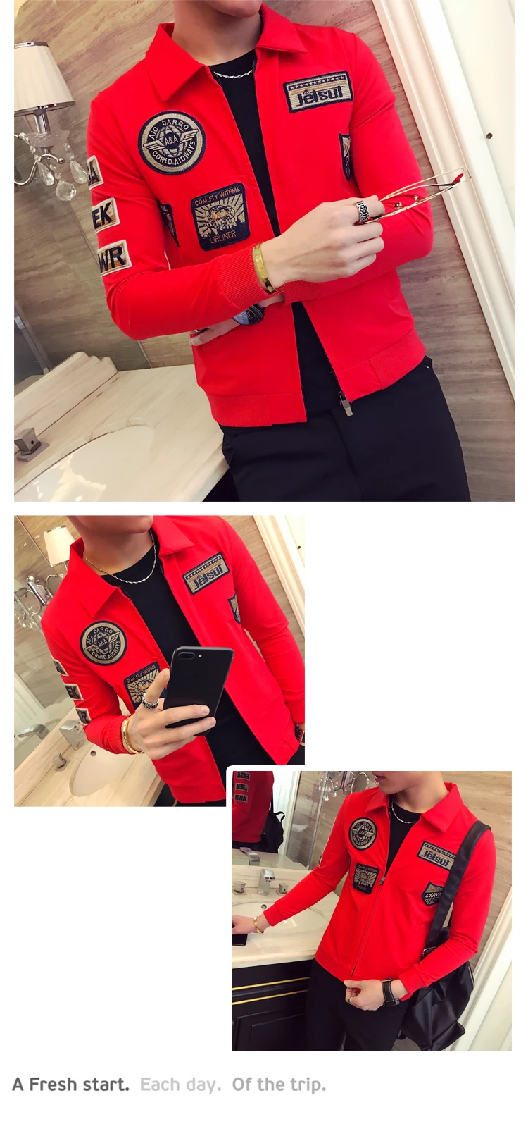 Новинка! Весенняя модная мужская повседневная синяя куртка, Корейская тонкая куртка с длинным рукавом, красная куртка для молодых людей S-3XL