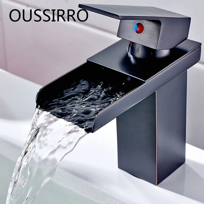 

Bathroom Basin Single Hole Hot And Cold Copper Body Waterfall Style Creative Faucet Personality Highlight Distinguished Stainles