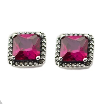 

Earrings Timeless Elegance Stud Earrings with Red Crystals and Clear CZ 925 Sterling Silver Earrings Stud for Women kolczyki