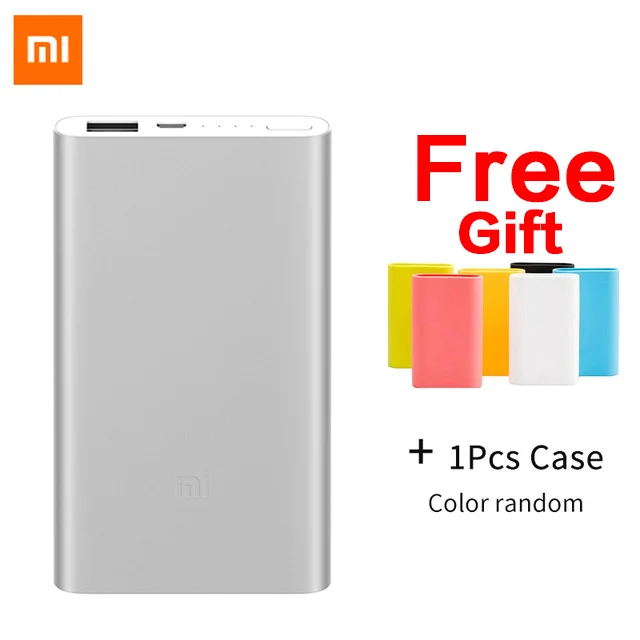 Xiaomi power Bank 5000 мАч 2 PLM10ZM портативное зарядное устройство Тонкий Xiomi power bank 5000 литий-полимерный внешний аккумулятор с Силиконовым чехол - Цвет: Silver