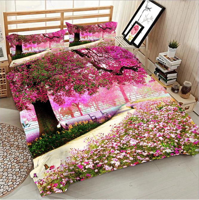 

Pink woods 3d effect photo bed linen can be customized photo pattern