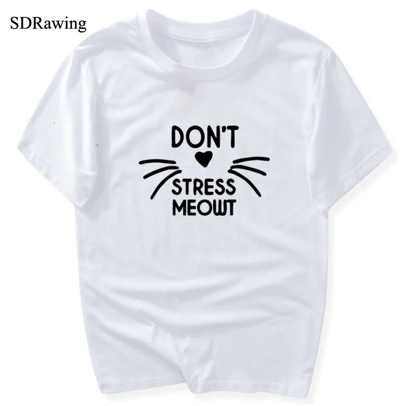 Женская хлопковая Футболка с принтом Don't Stress Meowt Meow Повседневная забавная