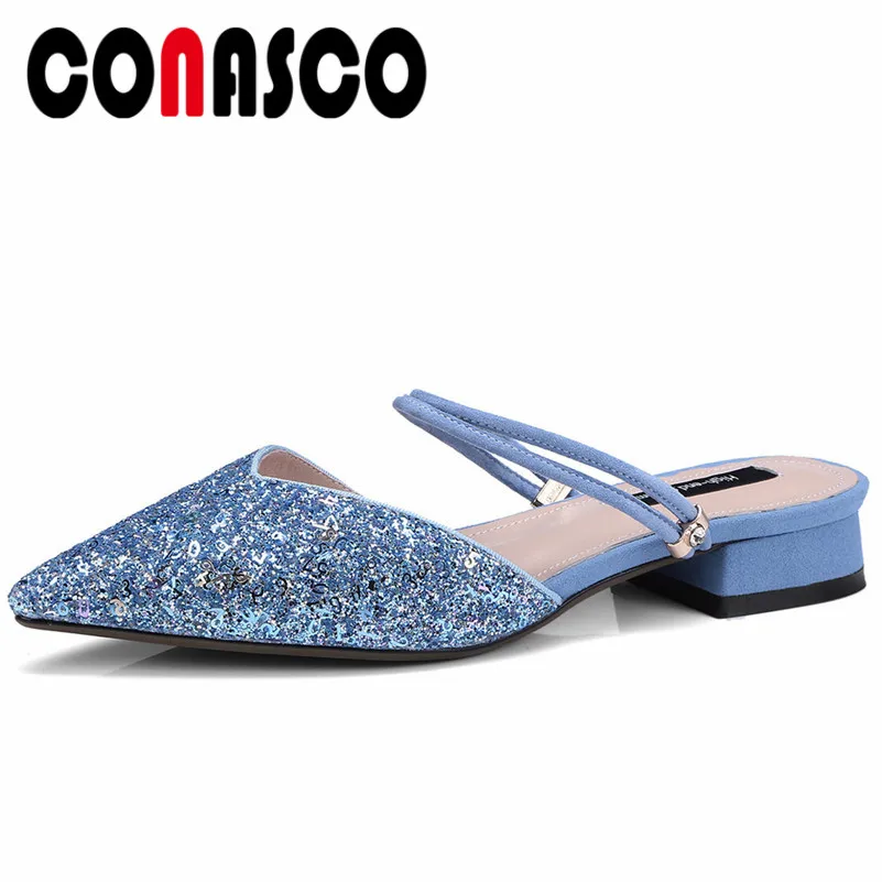 CONASCO Summer New Arrival Fashion Blingbling Shallow Women Sandals Pumps Pointed Toe Party Casual Basic Thick Heels Shoes Woman | Обувь