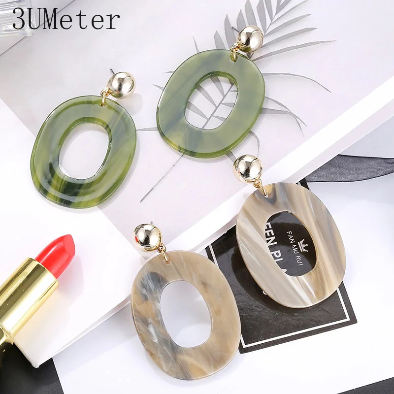 

3UMeter Fashion Creative Acrylic Drop Earrings For Women Resin Plate Geometric Earrings Green Brown Gift Drop Shipping