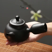 Японский стиль чайник кунг-фу черные глянцевые Чайники заварочные японский чайник ручной работы керамический чайный сервиз фарфоровая посуда для напитков Прямая