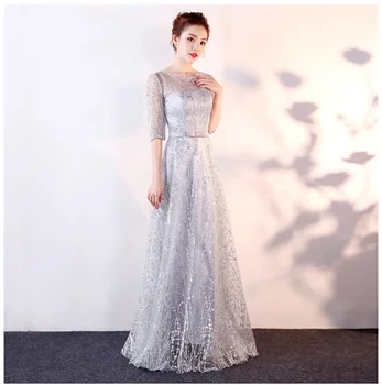 

Half Sleeve Elegant Bride Wedding Dress Gray Lace Chinese Style Women Cheongsam Oversize 3XL Vestidso Summer New Classic Qipao