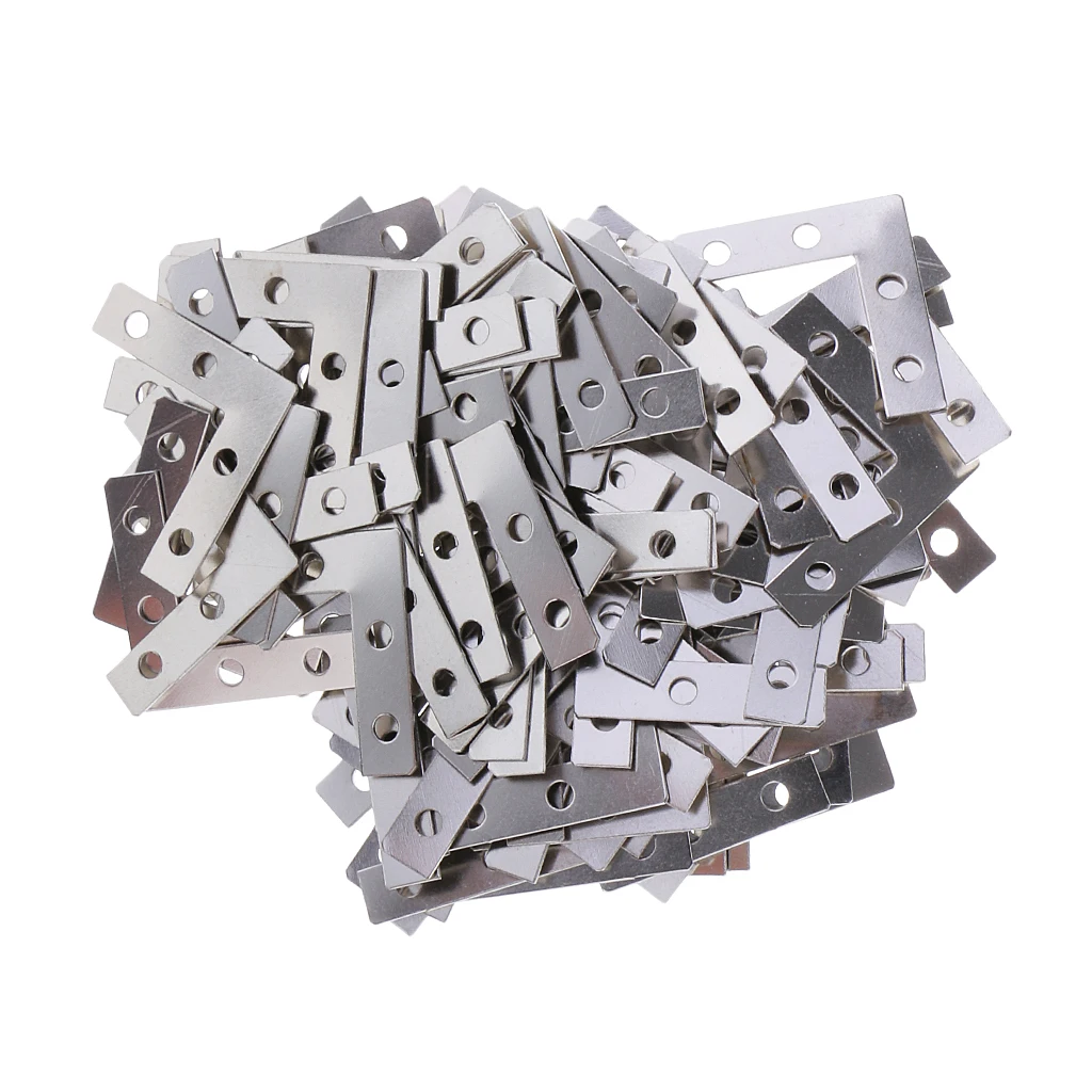 100Pcs Flat Metal L Shape Photo Picture Frame Corner Brace Repair Plate Bracket Right-angle Furniture Hardware Accessories 38mm