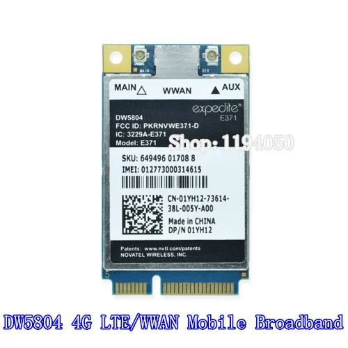 Unlocked Wireless DW5804 4G LTE WWAN Mobile Broadband Access 01YH12 E371 PCI E 3G 4G Cards