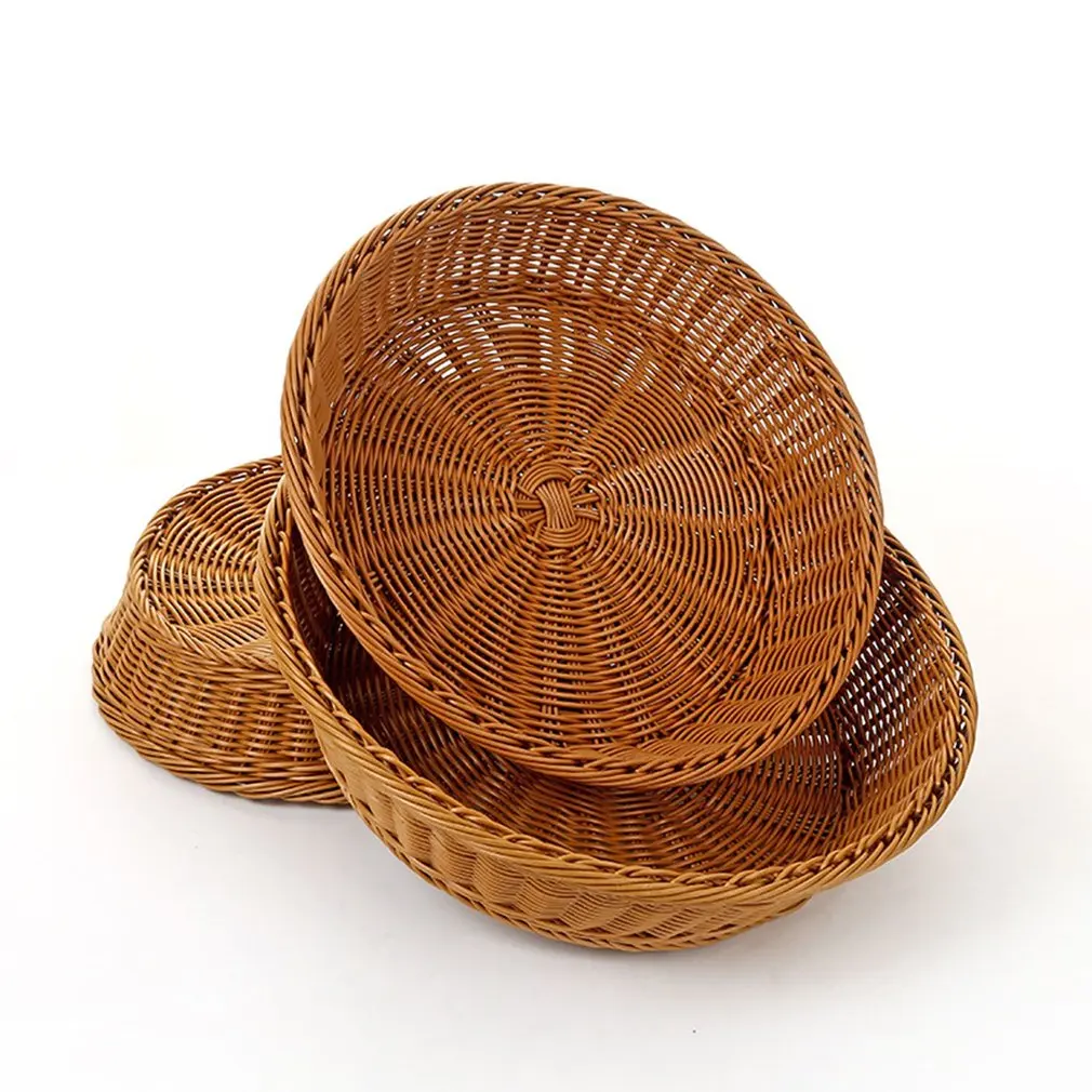 A2525 Hand-woven Storage Basket Round Vegetable And Fruit Rattan Plastic Home Drain Drying Groceries Organizer | Дом и сад
