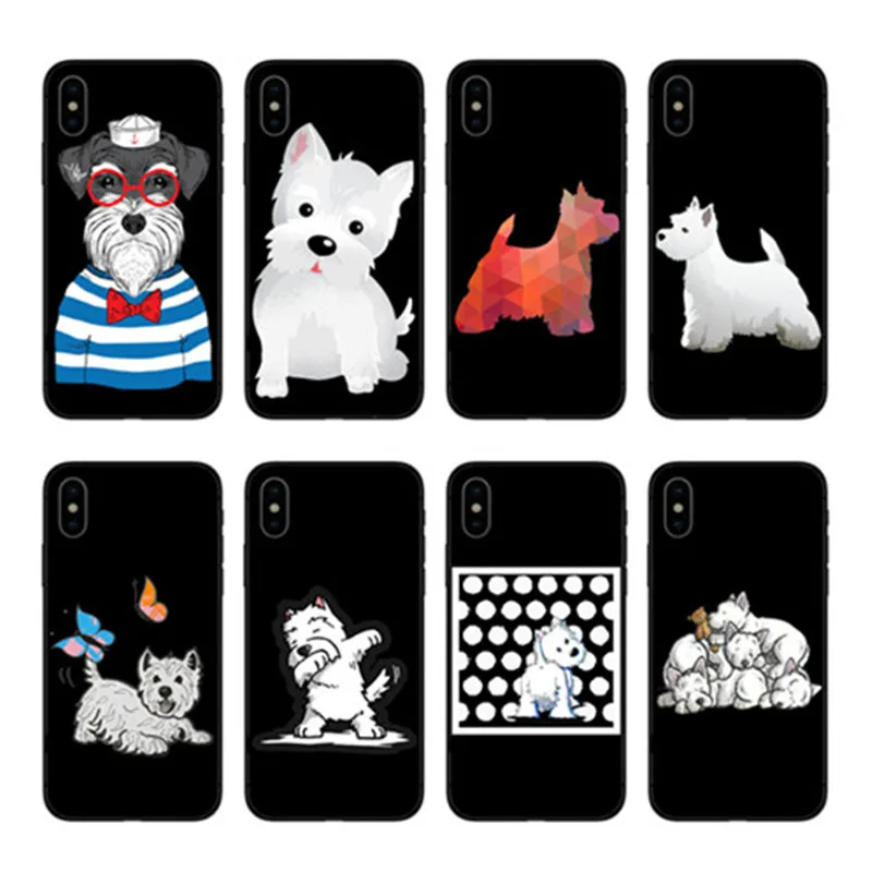 

Encantador dos desenhos animados cao Westie Magro caso de telefone de silicone Macio Para iPhone 5 6 7 8 Plus Mais X XR Xmax