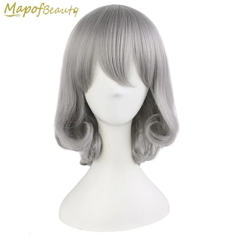 MapofBeauty короткие кудрявые женские парики с челкой серебристо серый косплей аниме
