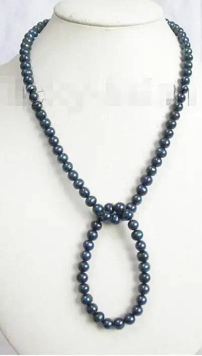 

Free Shipping >>>>> Genuine 18" navy blue pearl bracelet necklace set j7416