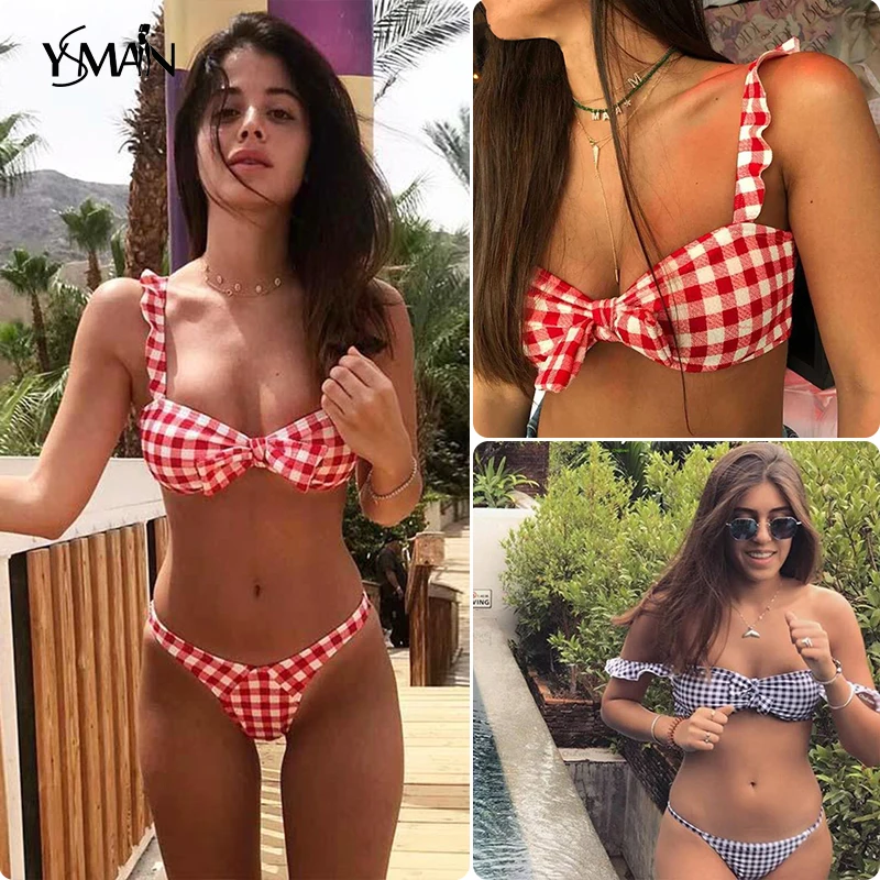 

Bikinx Plaid Sexy Bikini 2019 summer beach wear Bow tie triangle swimsuit Push up sexy swimwear women bathing suit biquini zaful