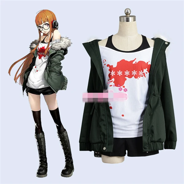 

Anime Persona 5 Futaba Sakura Cos T-shirt+vest+coat+trousers+socks Cosplay Costume+Free Shipping C