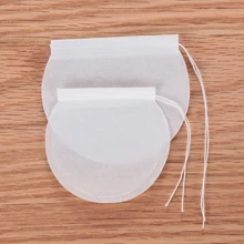 100 шт./упак. пустые свободные чайные пакетики круглые чайные пакетики фильтр-инфузор термопечать круглые тесемки травяная бумага Ароматические травяной листовой чай